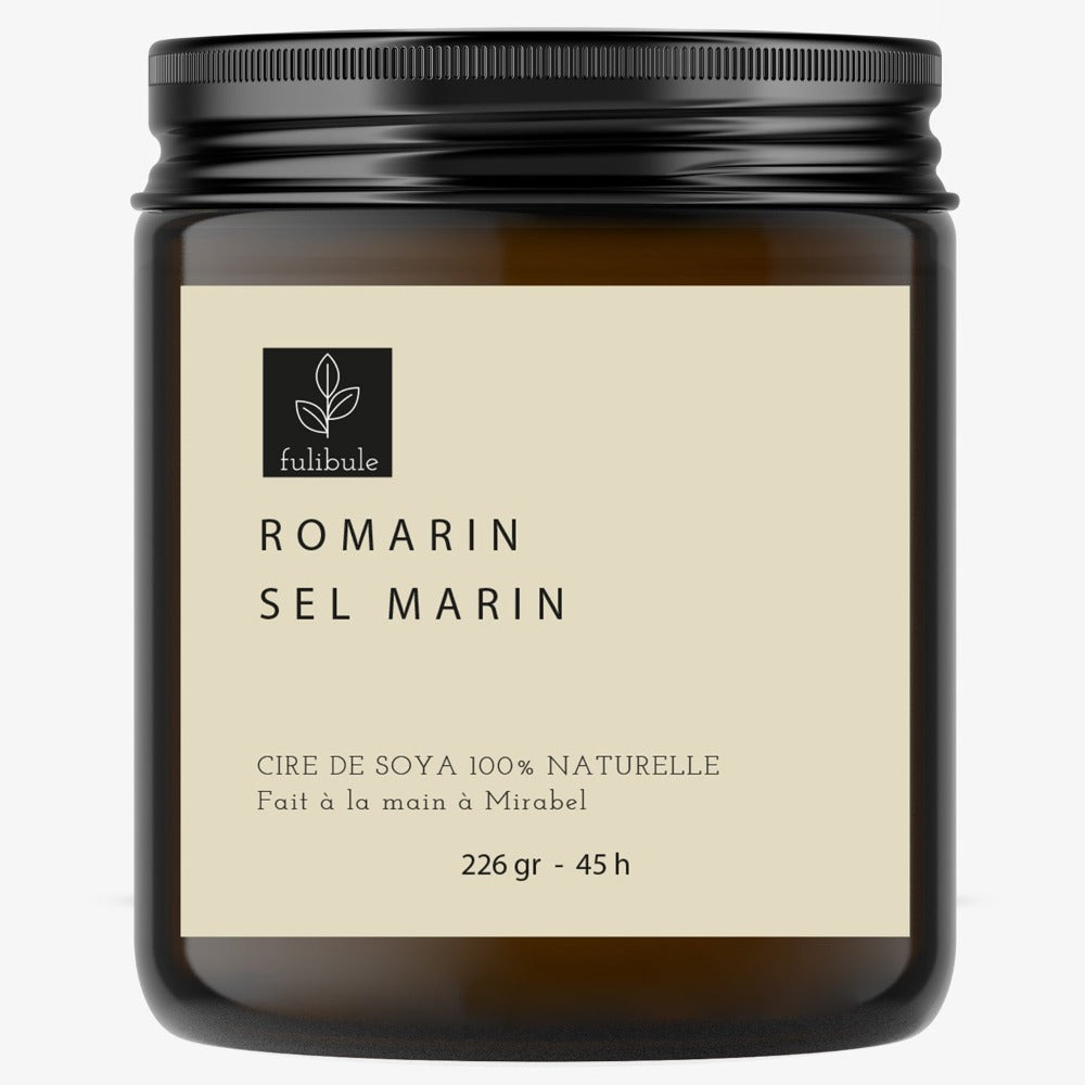 Bougie de soya naturelle parfumée aux romarins et sels marins. Produit Québécois !