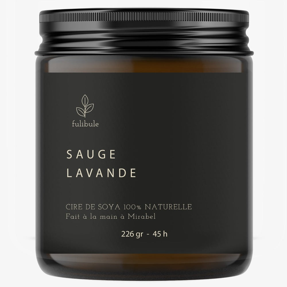 bougie de soya naturelle parfumée à la sauge et lavande. Produit Québécois.
